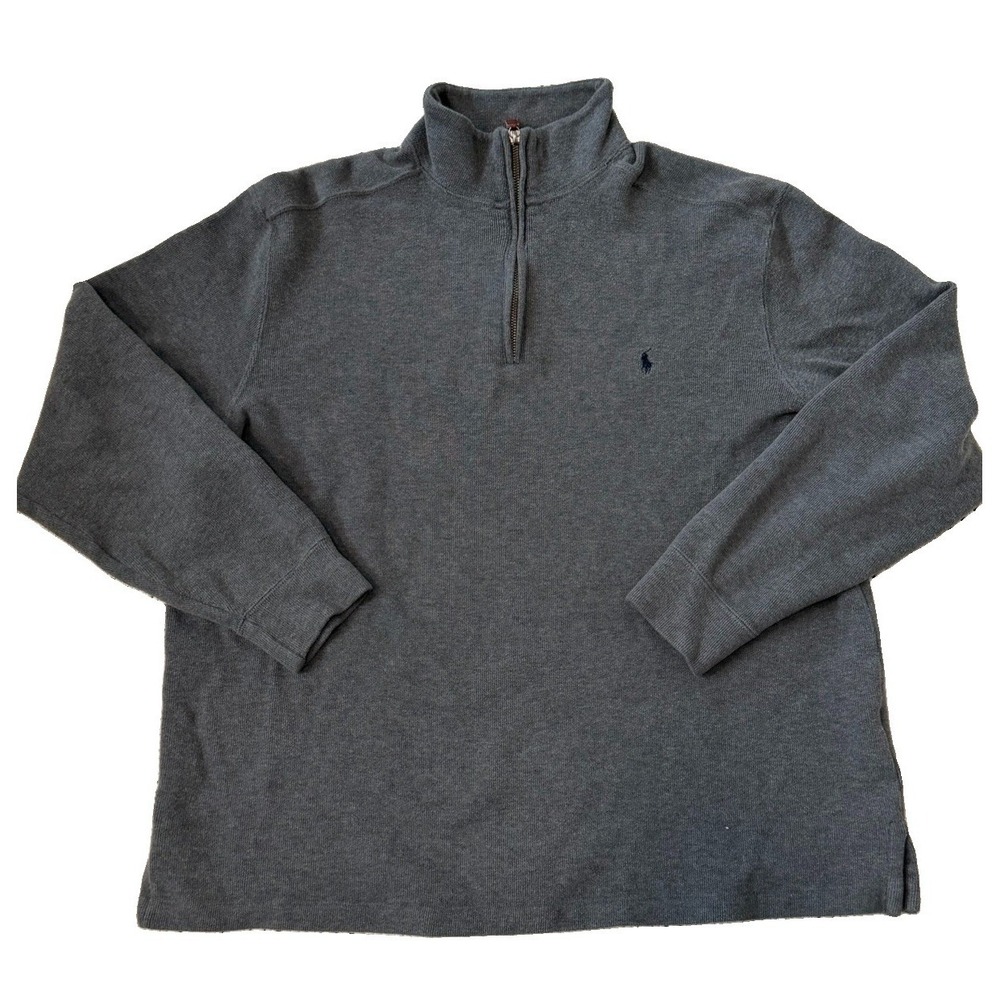 Polo Ralph Lauren‎ Sweater Mens Large Gray Cotton Ribbed Knit Quarter Zip Preppy